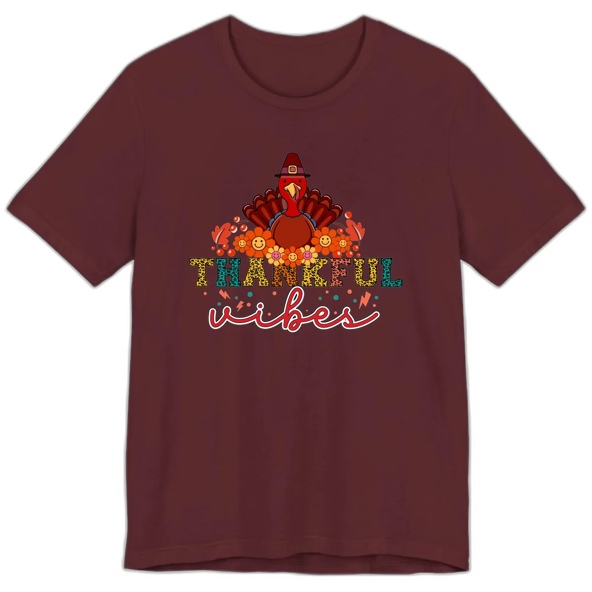 Turkey Vibes Thanksgiving Design Premium T-Shirt in Maroon